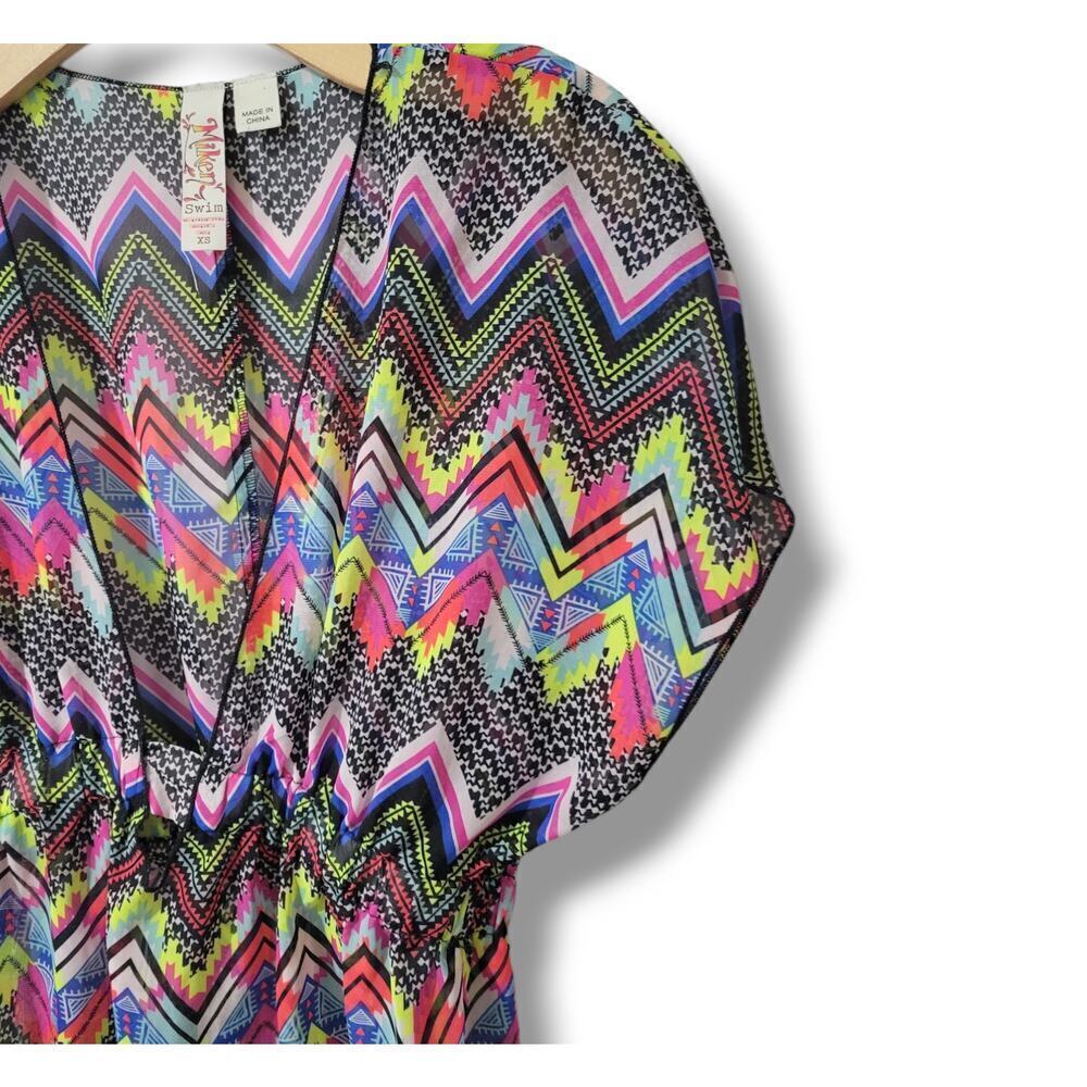 Miken Swim Women’s Multicolor Chevron Deep V-Neck Sleeveless Cover-Up – Size XS - Picture 2 of 9